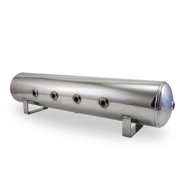 Air Lift 4 Gal Alum Tank - (4) 1/4in Face (2) 3/8in Ports & 1/4in Drain - 30in L X 6in D - Polished - 12957