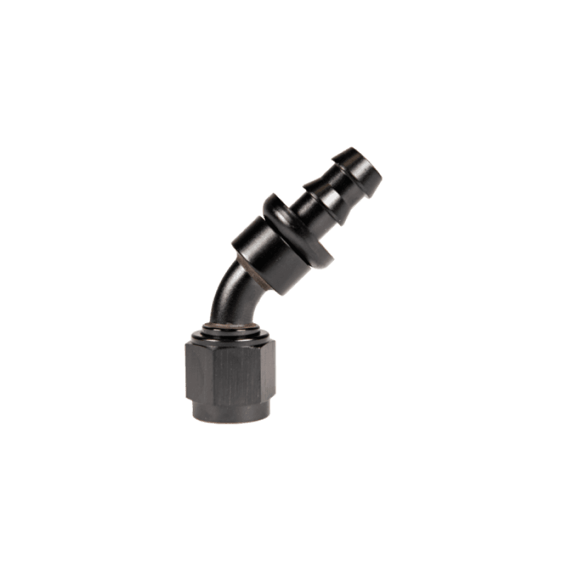 Fleece Performance Universal -8AN 45Deg to Hose Barb - Black - FPE-PL-45-08