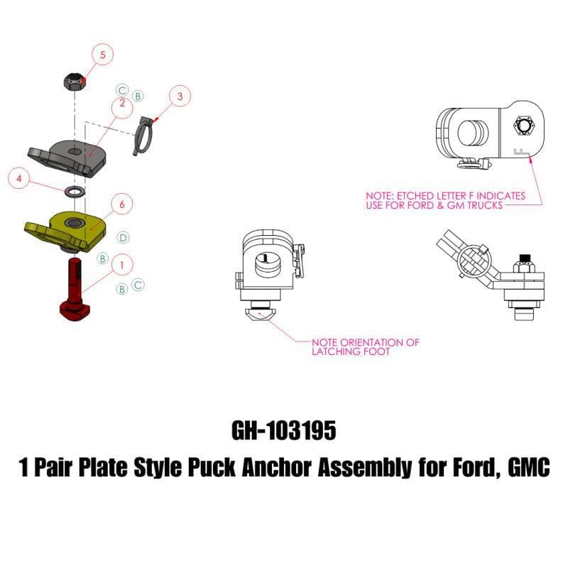 Gen-Y Ford/GMC Plate Style Puck Safety Chain Anchor Assembly - Pair - GH-103195