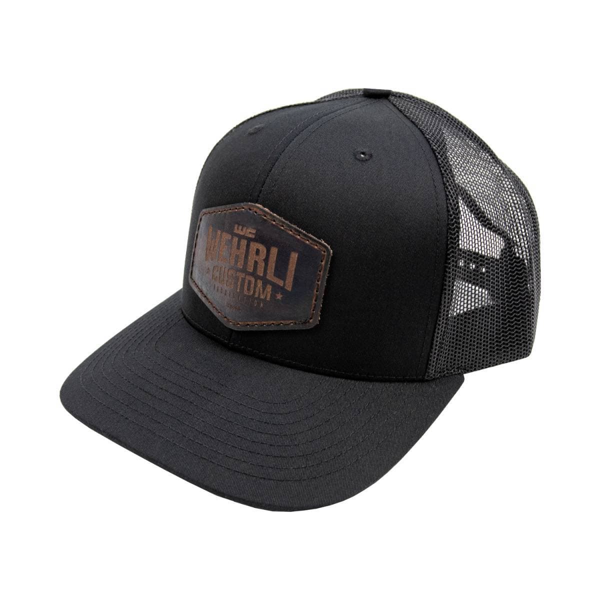 Wehrli Snap Back Hat Black Leather Badge