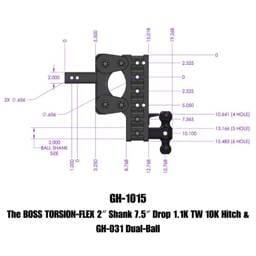 Gen-Y The Boss Torsion-Flex 2in Shank 7.5in Drop 1.1K TW 10K Hitch w/GH-031 Dual-Ball - GH-1015