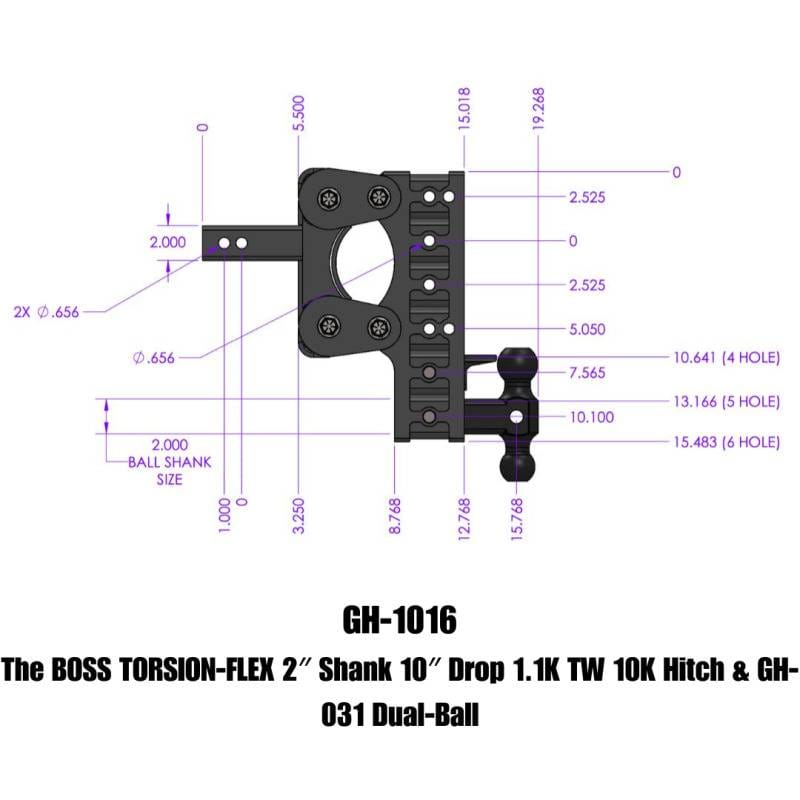 Gen-Y The Boss Torsion-Flex 2in Shank 10in Drop 1.1K TW 10K Hitch w/GH-031 Dual-Ball - GH-1016