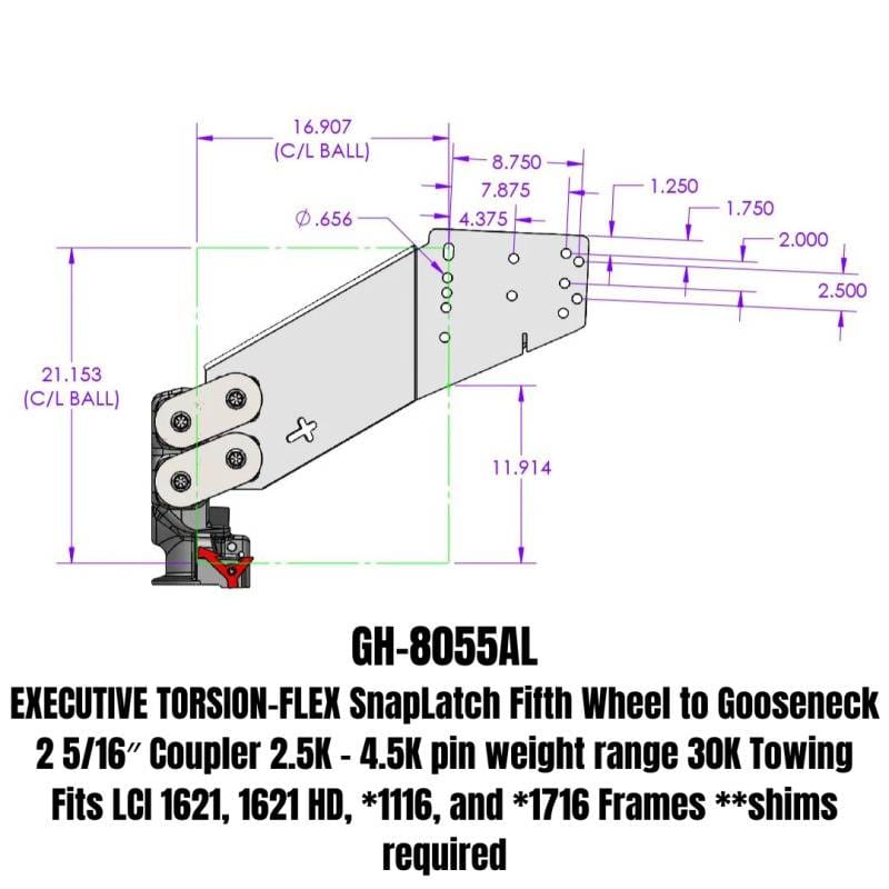 Gen-Y Executive Torsion-Flex Auto Latch 5th Wheel to Gooseneck 2-5/16in Coupler (2.5K-4.5K PW) - GH-8055AL