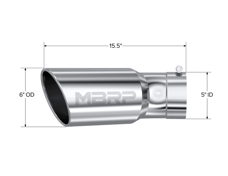 MBRP Universal Tip 6in OD 5in Inlet 15.5in Length 30 Deg Bend Angled Rolled End T304 - T5154
