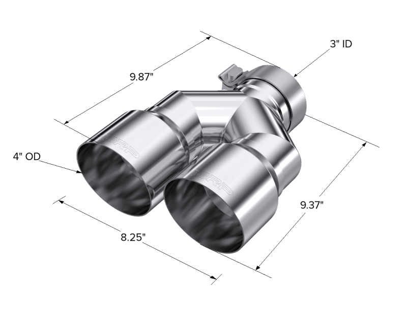 MBRP 3in ID / Dual 4in OD Out Staggered L 9.87in / R 9.37in Single Wall T304 SS Univ Exhaust Tip - T5182 image 2