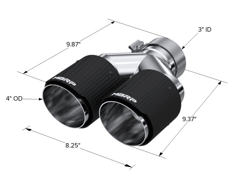 MBRP 3in ID / Dual 4in OD Out Staggered L 9.87in / R 9.37in Dual Wall Carbon Fiber Univ Exhaust Tip - T5182CF image 4