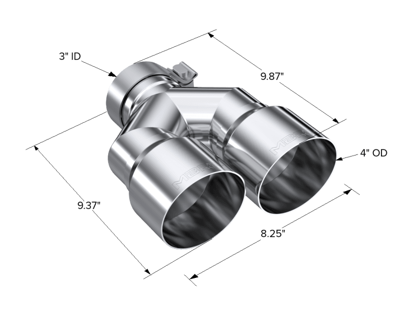 MBRP 3in ID / Dual 4in OD Out Staggered L 9.37in / R 9.87in Single Wall T304 SS Univ Exhaust Tip - T5183 image 3