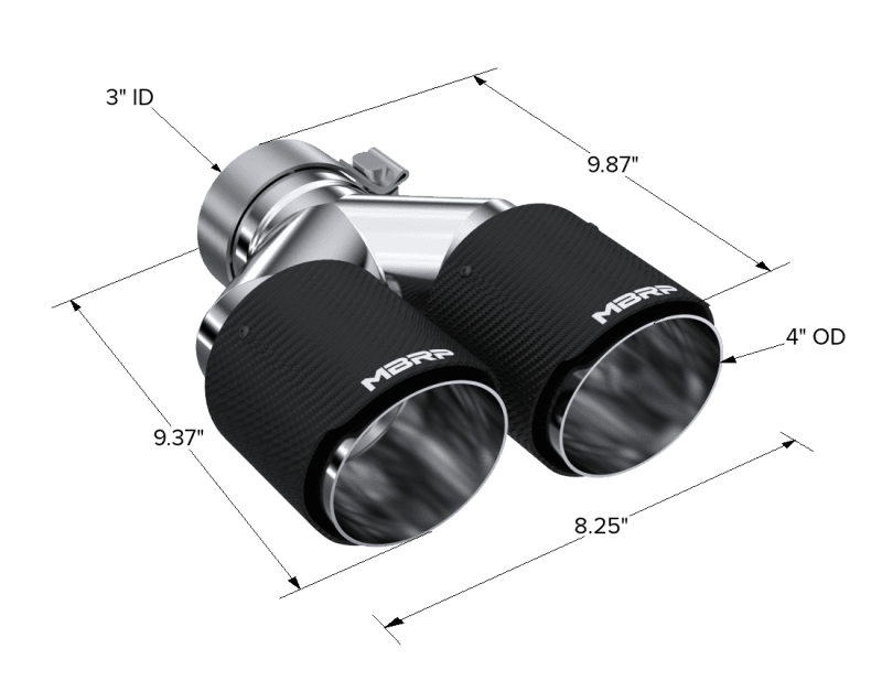 MBRP 3in ID / Dual 4in OD Out Staggered L 9.37in / R 9.87in Dual Wall Carbon Fiber Univ Exhaust Tip - T5183CF image 4