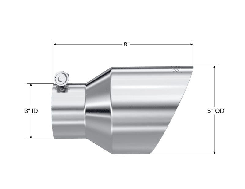 MBRP Universal T304 Stainless Steel Tip  3on ID / 5in OD Out / 8in Length Angle Cut Dual Wall - T5187 image 3