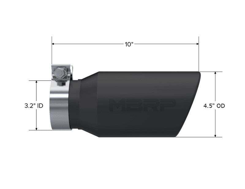 MBRP Universal Tip 4.5in OD / 3.2in Inlet / 10in Length / Angled Cut Rolled End - Black - T5196BLK image 2