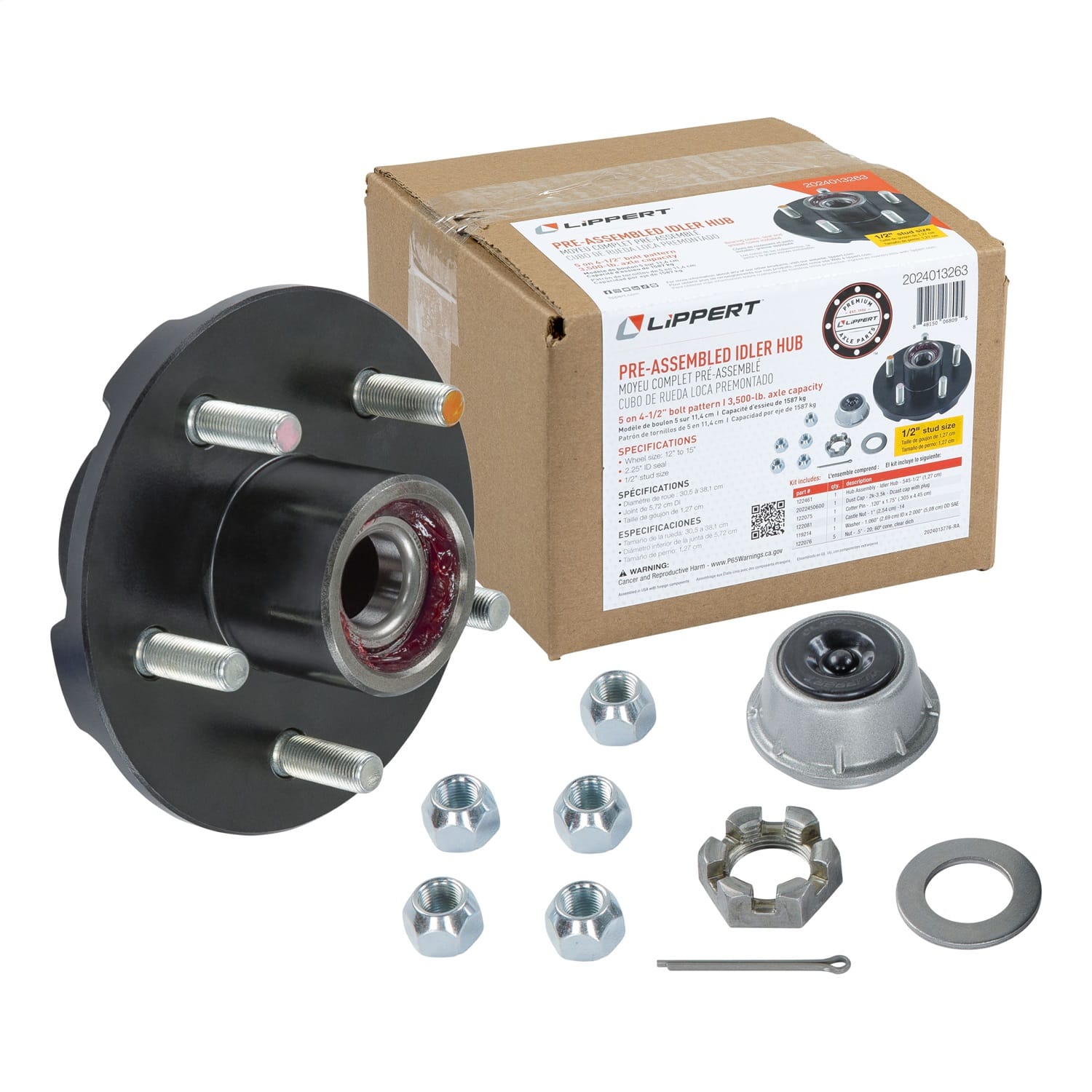 Idler Hub Complete Kit with Installed Bearings; 3;500-lb. Axles