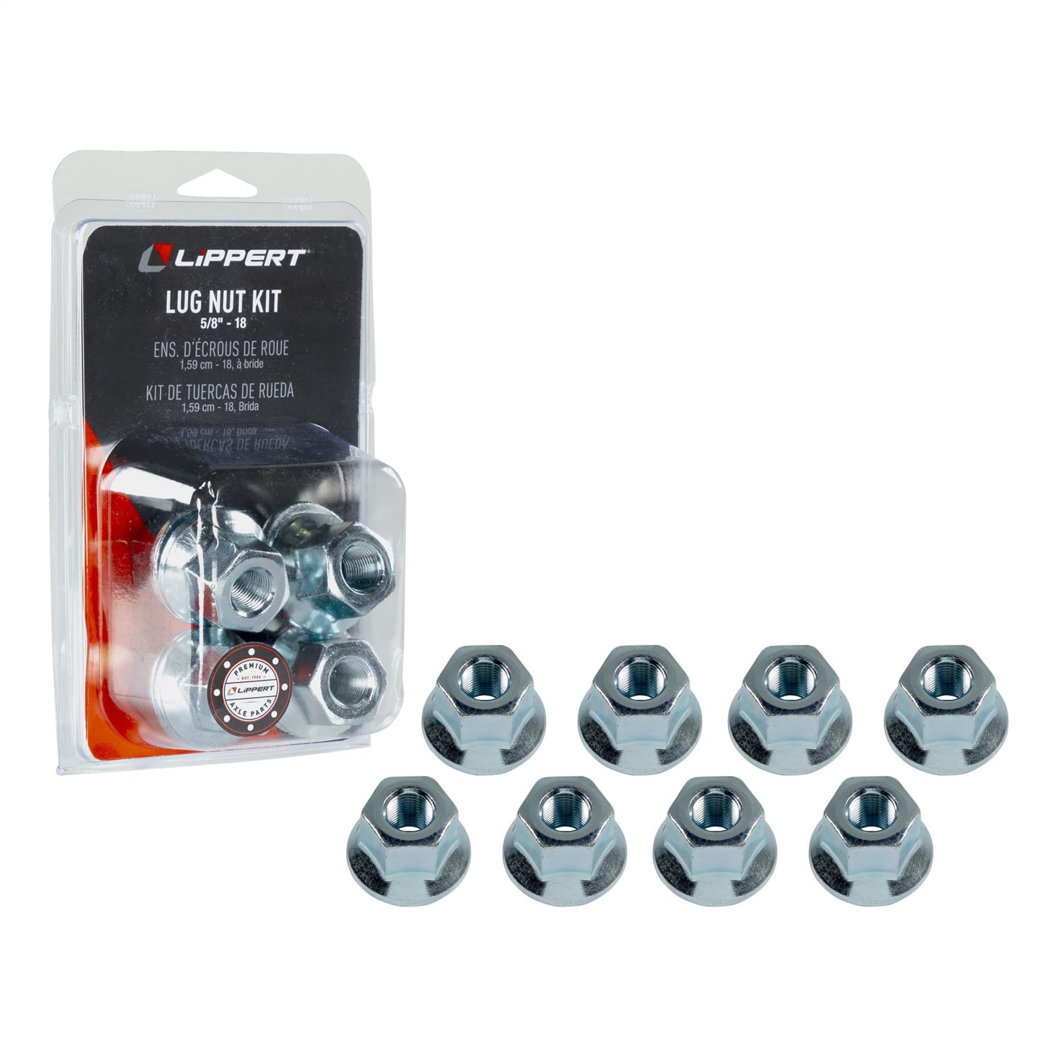 Trailer Axle Hex Flange Lug Nut; 5/8in.-18 Thread Size; 8 Pack