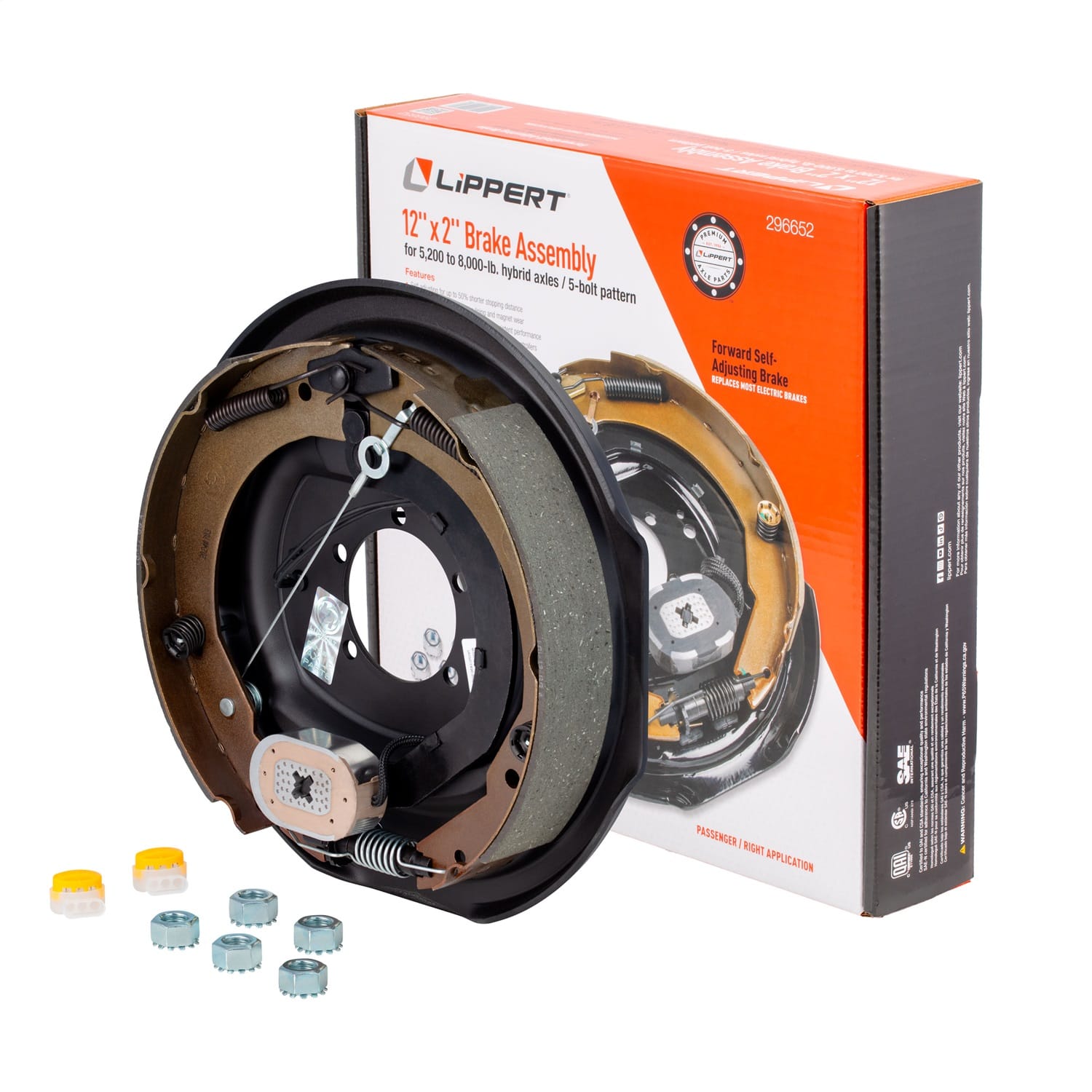 Forward Self-Adjusting Trailer Brake Assembly; 12in.x 2in.; 5 Bolt;Right