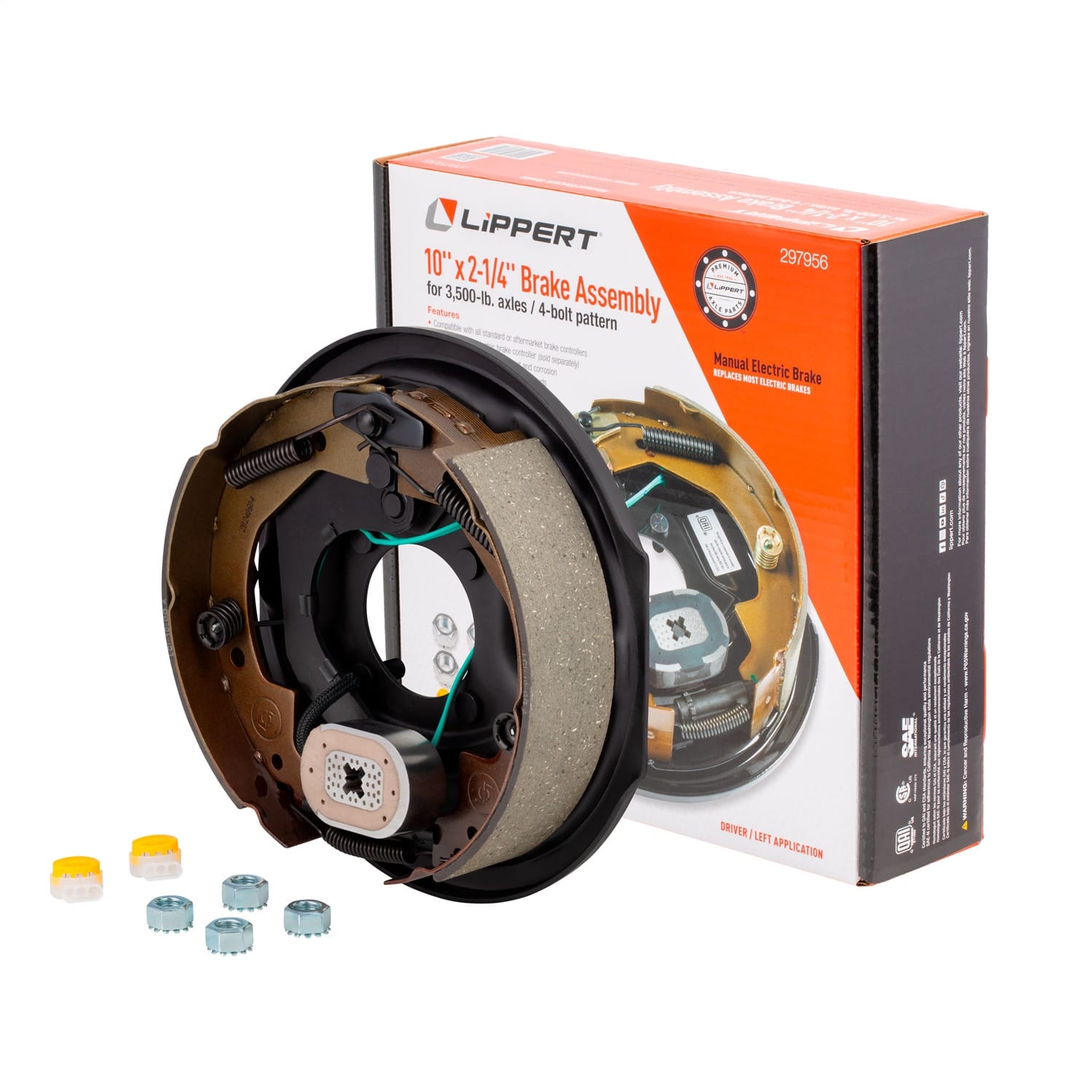 Electric Trailer Brake Assembly; 10in. x 2-1/4in.; 4 Bolt; 3;500-lb. Axles; Left