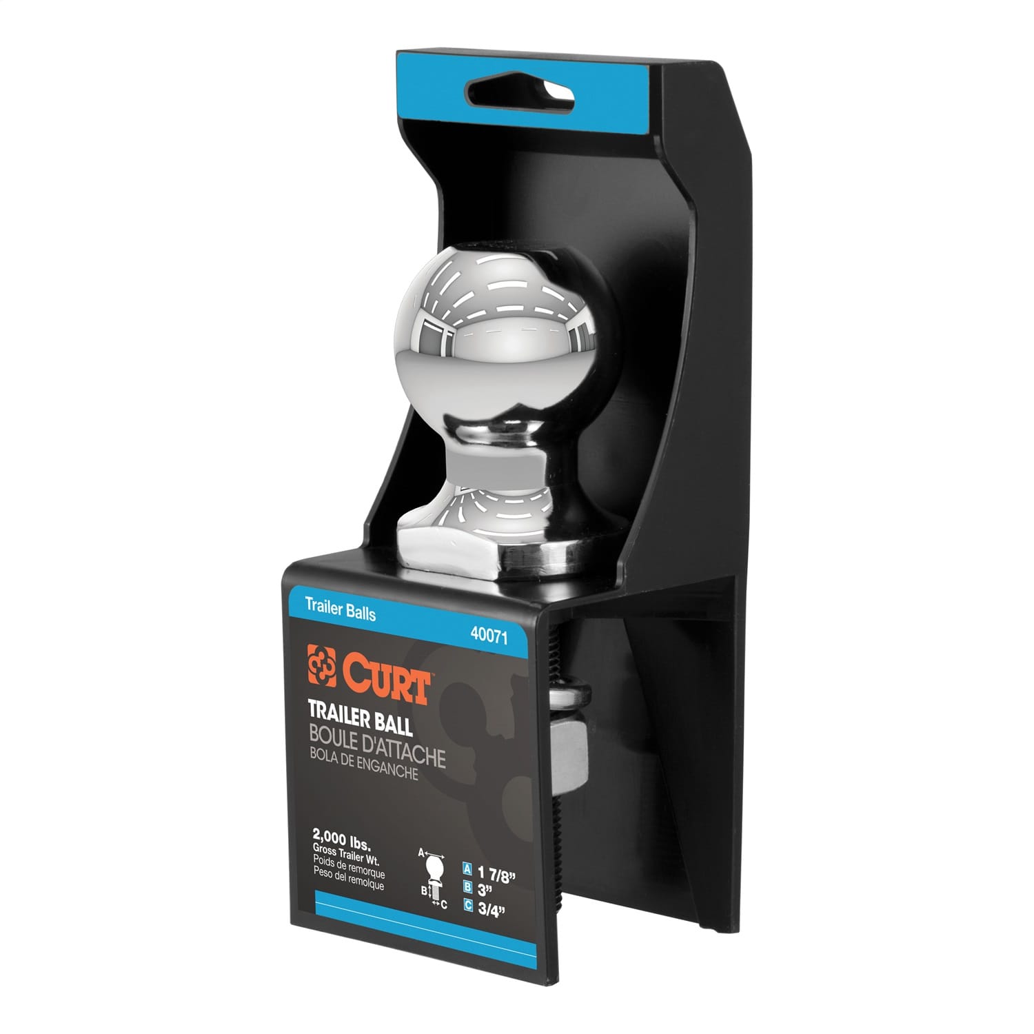 1-7/8in. Trailer Ball (3/4in. x 3in. Shank; 2;000 lbs.; Chrome; Packaged) thumbnail 2