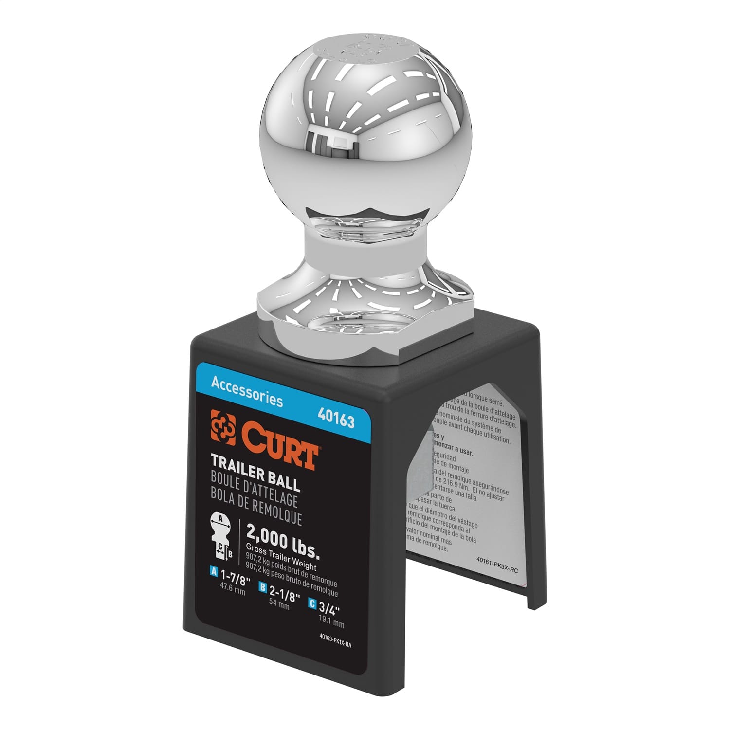 1-7/8in. Trailer Ball (3/4in. x 2-1/8in. Shank; 2;000 lbs.; Chrome; Packaged)