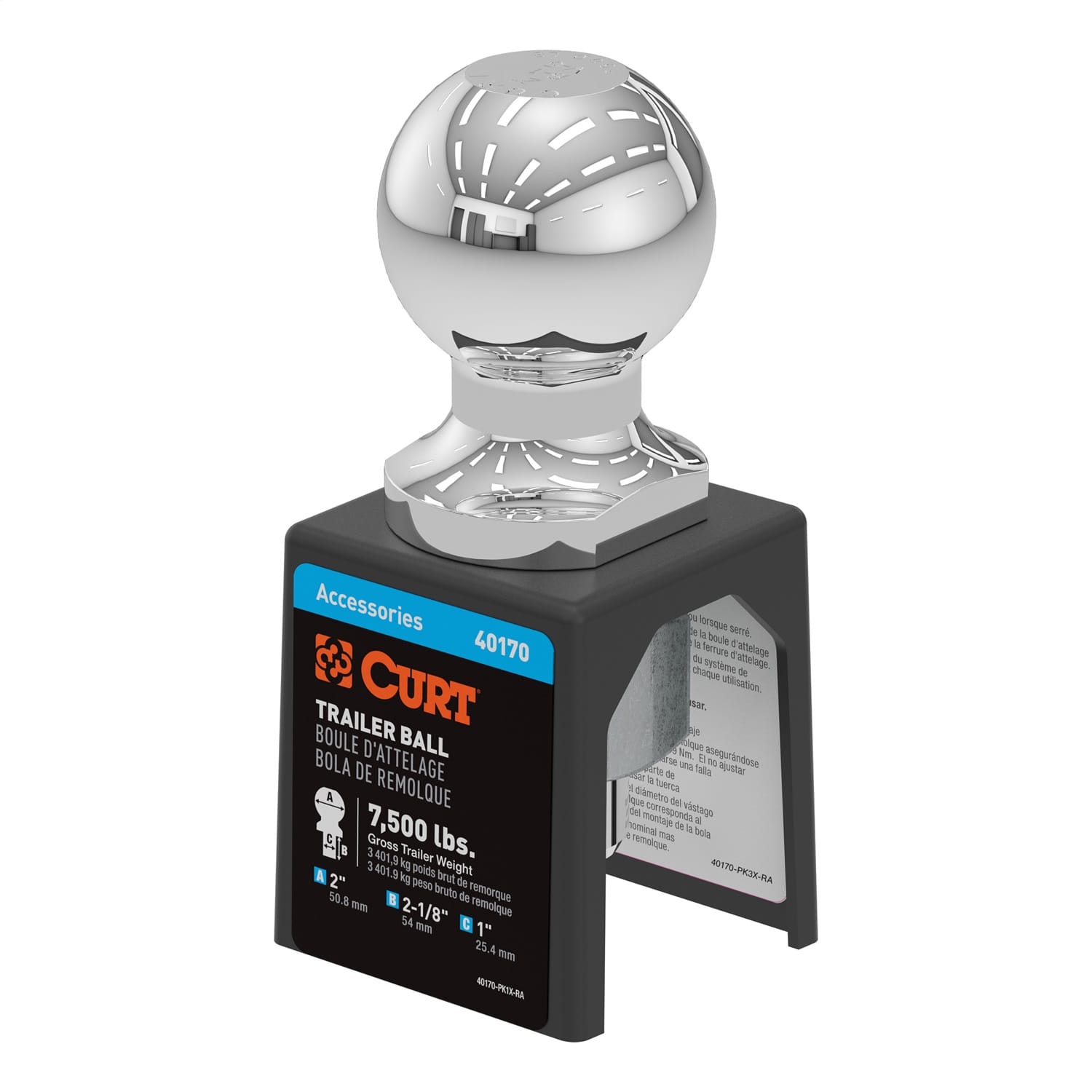2in. Trailer Ball (1in. x 2-1/8in. Shank; 7;500 lbs.; Chrome; Packaged)