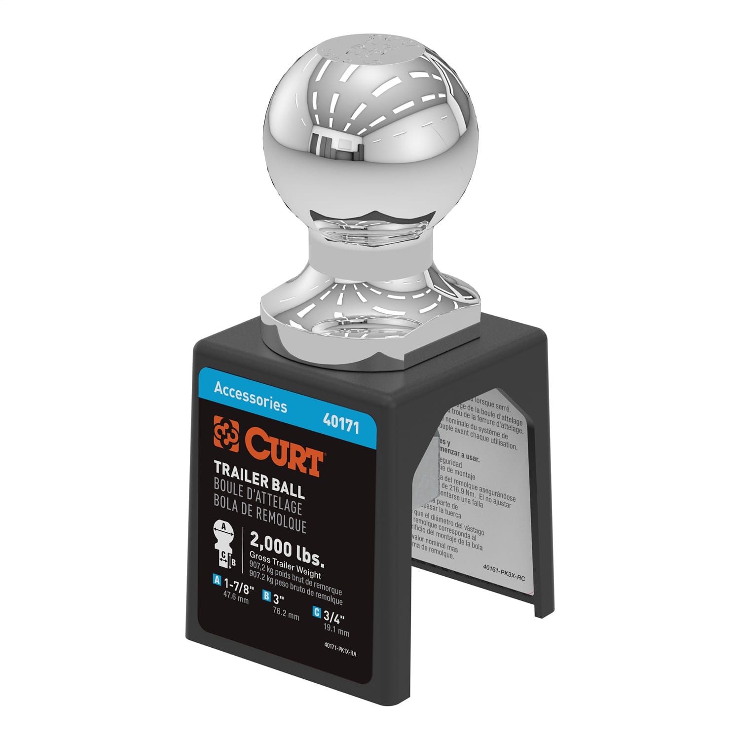 1-7/8in. Trailer Ball (3/4in. x 3in. Shank; 2;000 lbs.; Chrome; Packaged)