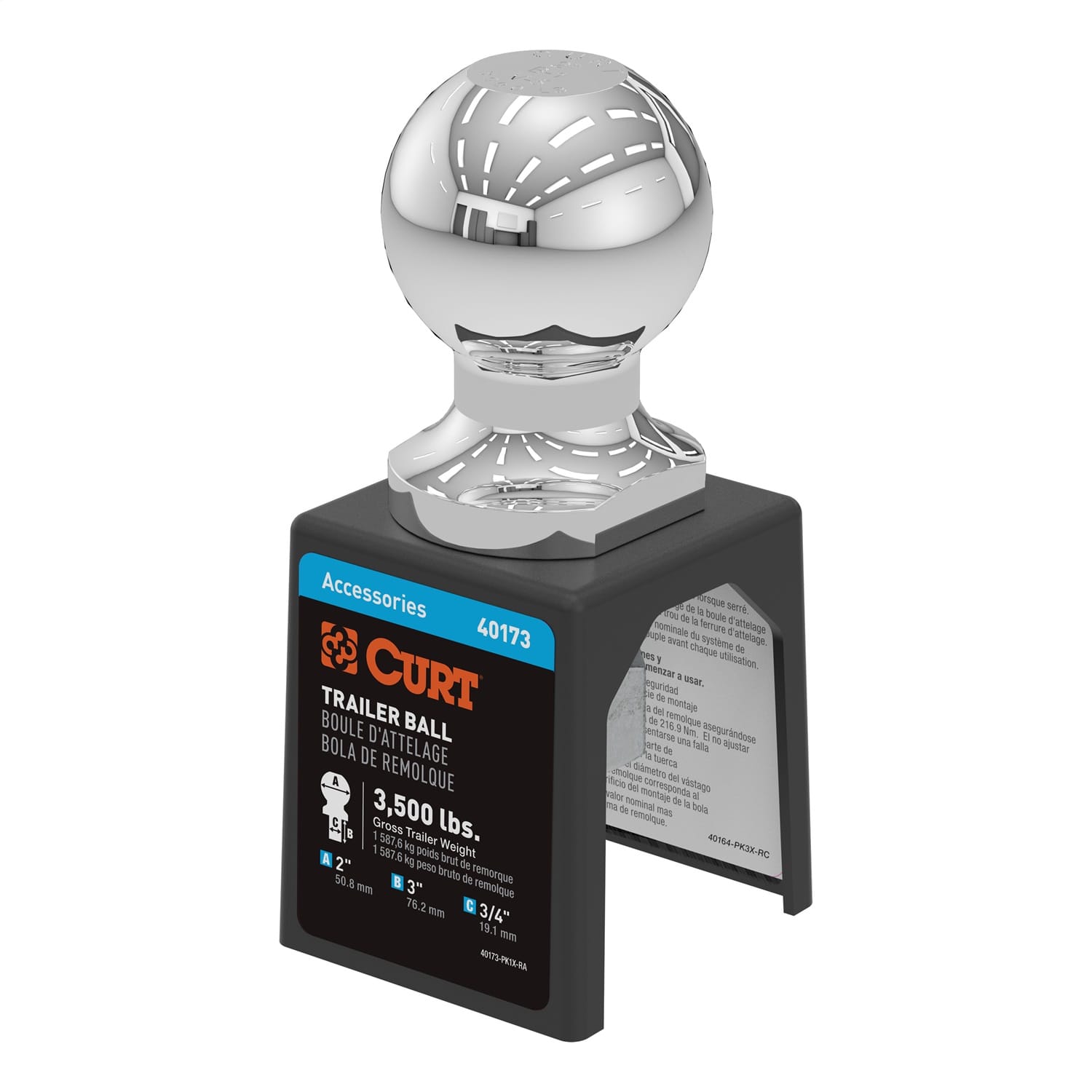 2in. Trailer Ball (3/4in. x 3in. Shank; 3;500 lbs.; Chrome; Packaged)