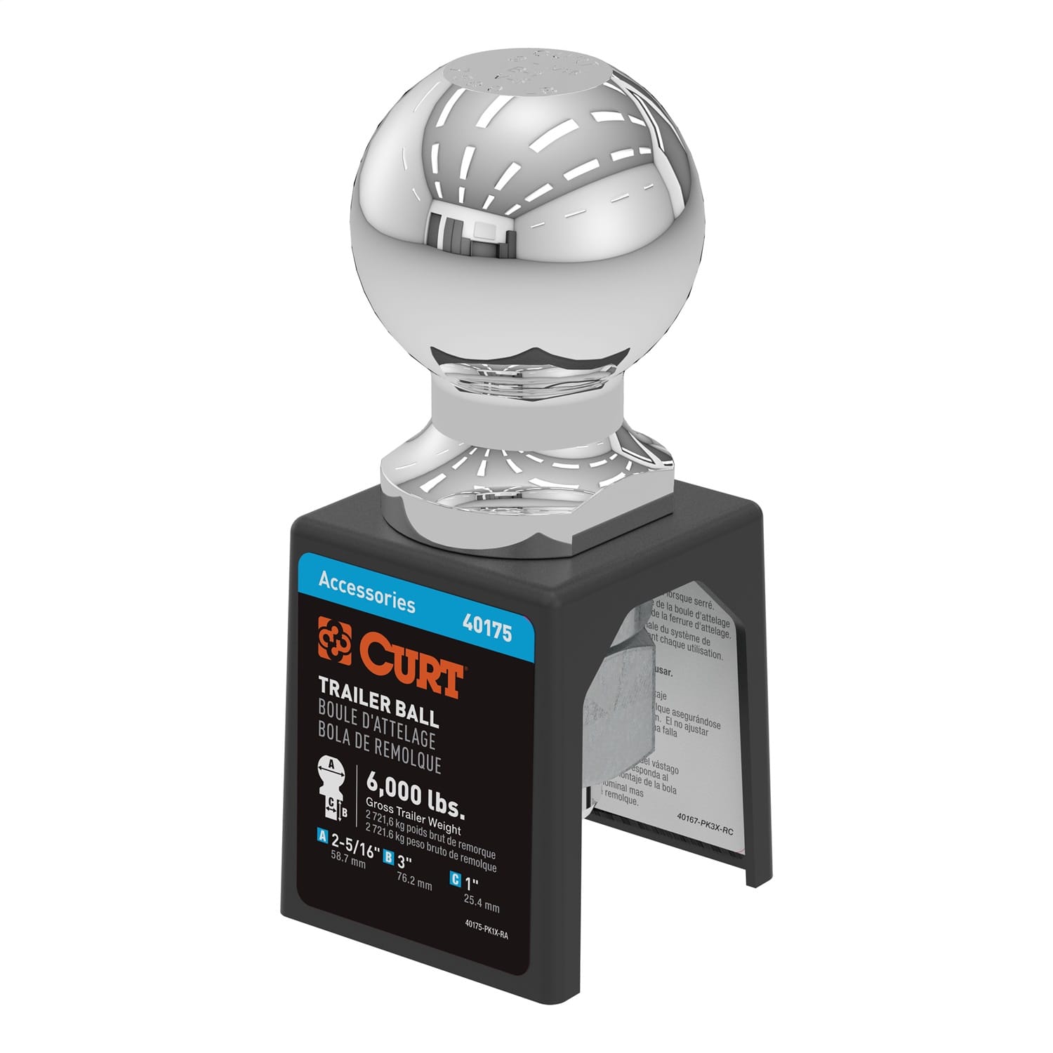 2-5/16in. Trailer Ball (1in. x 3in. Shank; 6;000 lbs.; Chrome; Packaged)