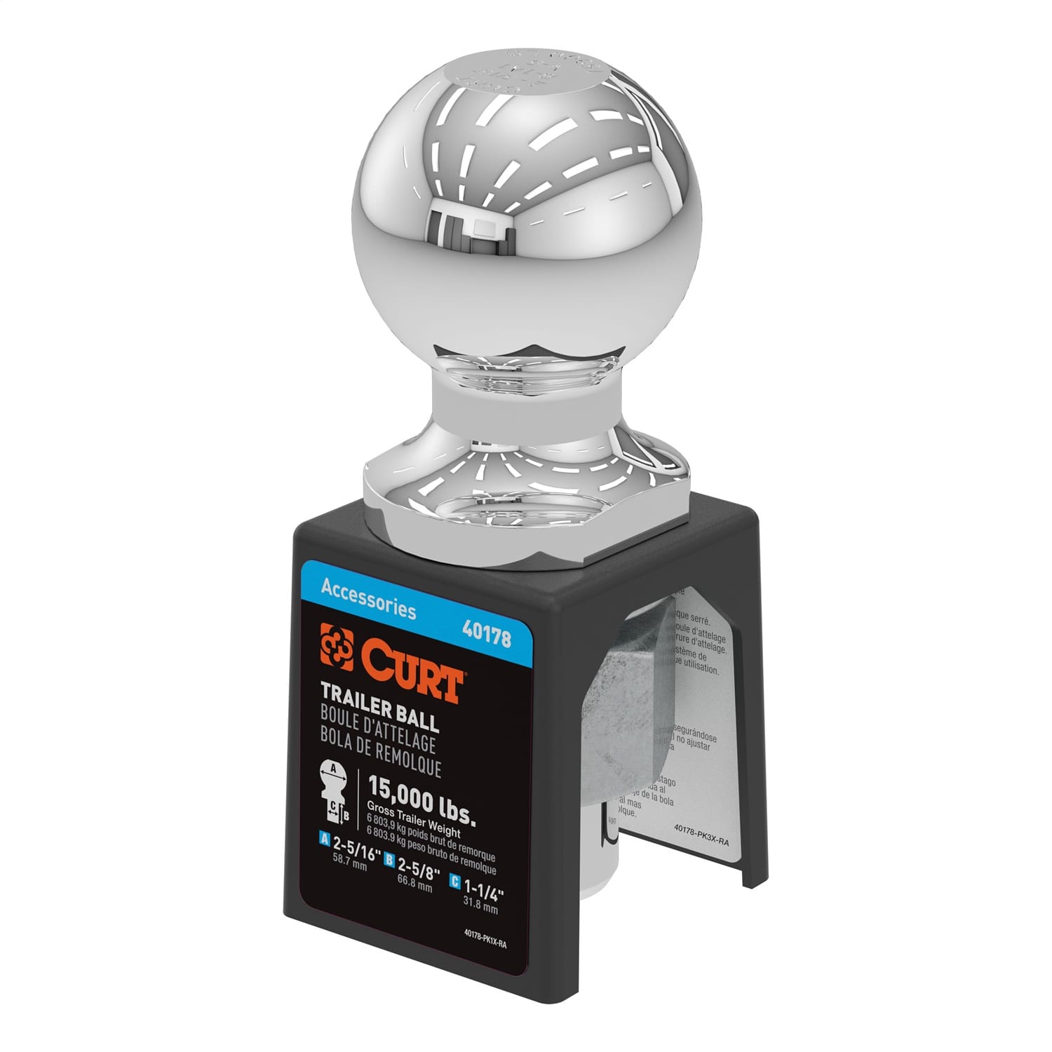 2-5/16in. Trailer Ball (1-1/4in. x 2-5/8in. Shank; 15;000 lbs.; Chrome; Packaged