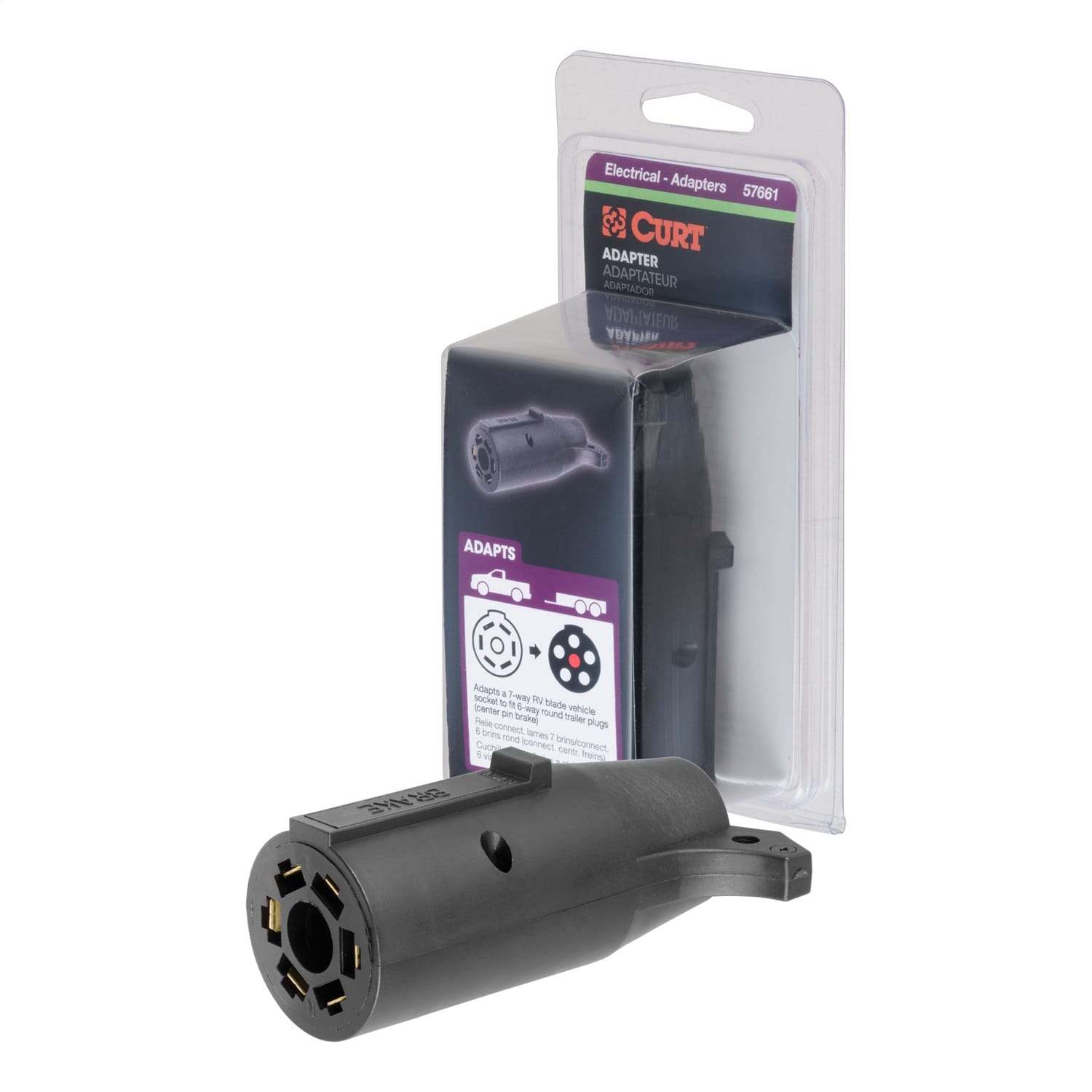 Electrical Adapter (7-Way RV to 6-Round Trailer; Center Pin Brake; Packaged) thumbnail 2