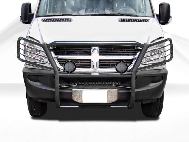 Black Horse Off Road Grille Guard With Set of 5.3".Black Trim Rings LED Flood Lights Black for Dodge,Mercedes and Freightliner Sprinter - 17D502MA-PLFB