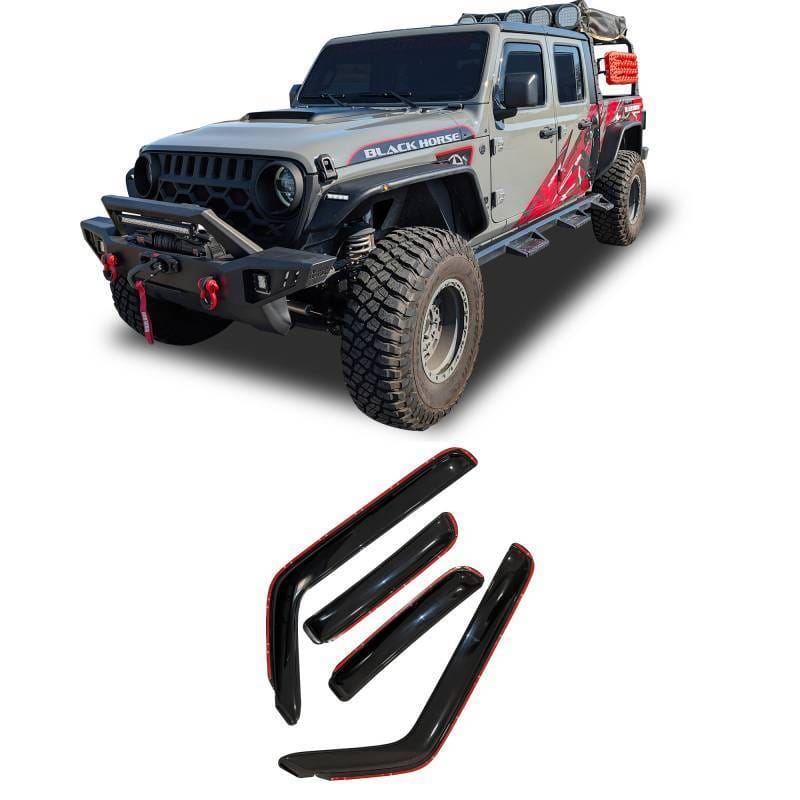 Black Horse Off Road In Channel Rain Guard/Wind Deflectors for 2018-2024 Jeep Wrangler - 1494811IN