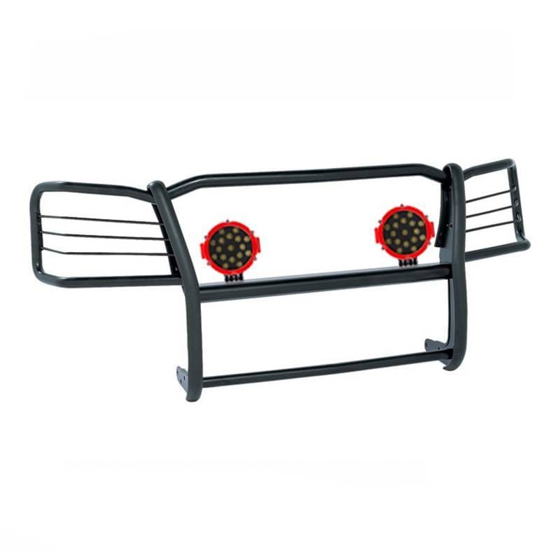 Black Horse Off Road Grille Guard With Set of 7.0" Red Trim Rings LED Flood Lights Black for 1998-2004 Chevrolet S-10 Blazer - 17A030200MA-PLR