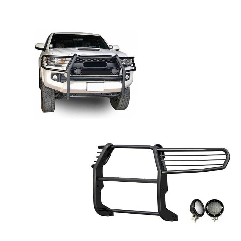 Black Horse Off Road Grille Guard With Set of 5.3".Black Trim Rings LED Flood Lights Black for 2016-2023 Toyota Tacoma - 17A096402MA-PLFB