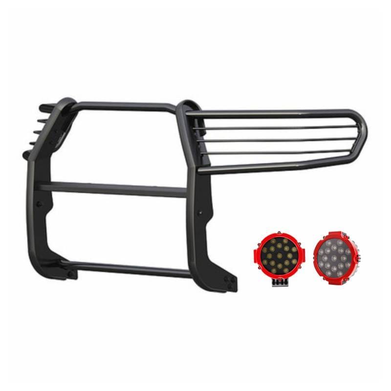 Black Horse Off Road Grille Guard With Set of 7.0" Red Trim Rings LED Flood Lights Black for Sequoia/Tundra - 17A098900MA-PLR