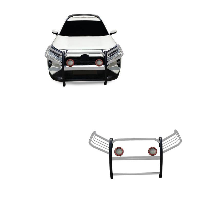 Black Horse Off Road Grille Guard With Set of 5.3" Red Trim Rings LED Flood Lights Stainless Steel for 2019-2024 Toyota RAV4 - 17A093904MSS-PLFR