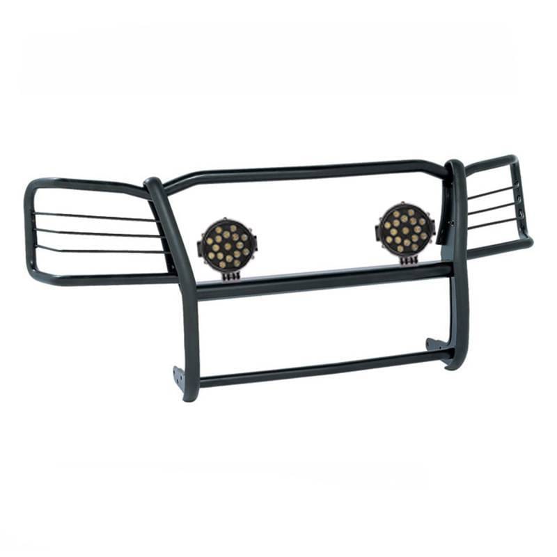 Black Horse Off Road Grille Guard With Set of 7.0" Black Trim Rings LED Flood Lights Black for 1998-2004 Chevrolet S-10 Blazer - 17A030200MA-PLB