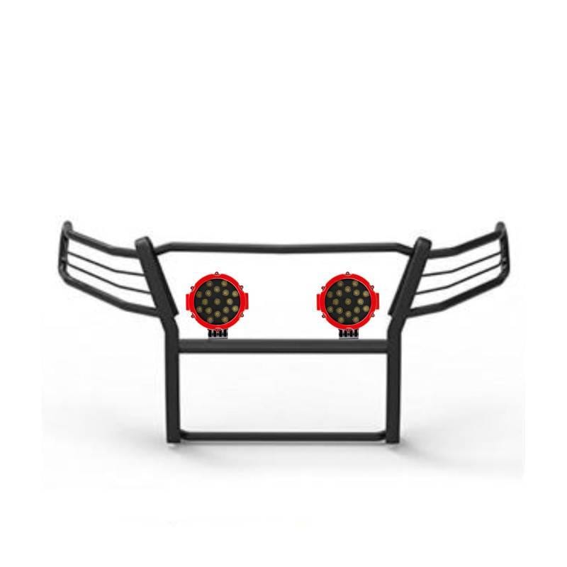 Black Horse Off Road Grille Guard With Set of 7.0" Red Trim Rings LED Flood Lights Black for 2007-2013 Chevrolet Silverado 1500 - 17A035700A2MA-PLR