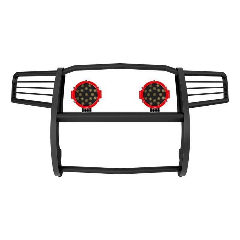 Black Horse Off Road Grille Guard With Set of 7.0" Red Trim Rings LED Flood Lights Black for 2011-2021 Jeep Grand Cherokee - 17A080202MA-PLR