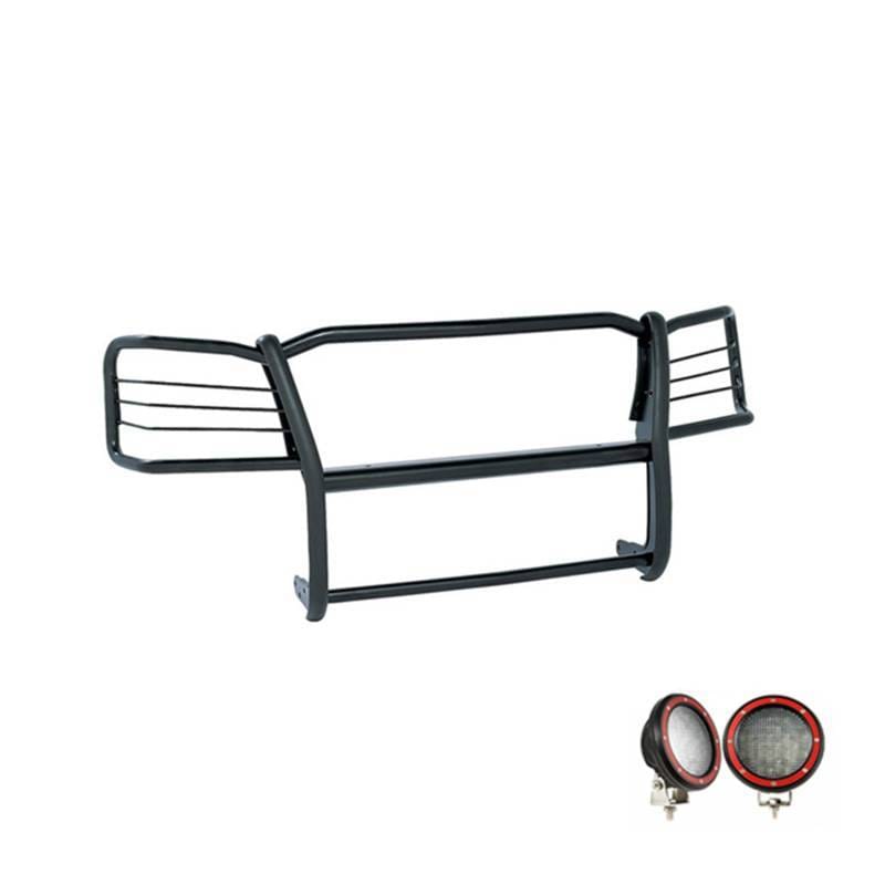 Black Horse Off Road Grille Guard With Set of 5.3" Red Trim Rings LED Flood Lights Black for 1998-2004 Chevrolet S-10 Blazer - 17A030200MA-PLFR