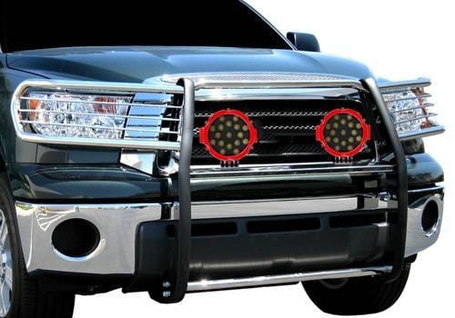 Black Horse Off Road Grille Guard With Set of 7.0" Red Trim Rings LED Flood Lights Stainless Steel for Sequoia/Tundra - 17A098900MSS-PLR