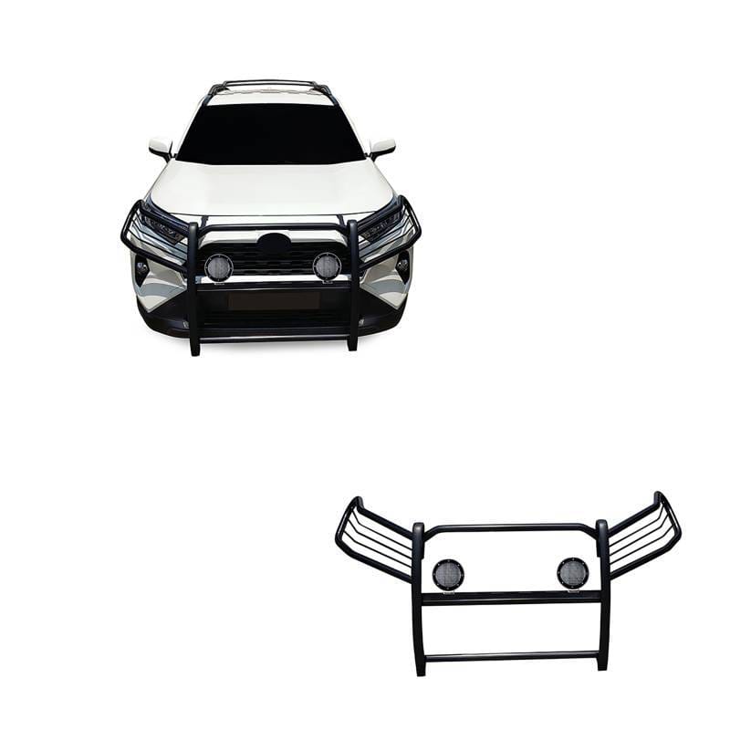 Black Horse Off Road Grille Guard With Set of 5.3".Black Trim Rings LED Flood Lights Black for 2019-2024 Toyota RAV4 - 17A093904MA-PLFB