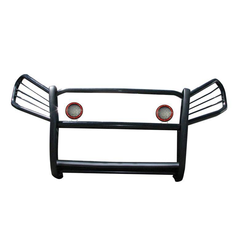 Black Horse Off Road Grille Guard With Set of 5.3" Red Trim Rings LED Flood Lights Black for 2006-2018 Toyota RAV4 - 17A093902MA-PLFR