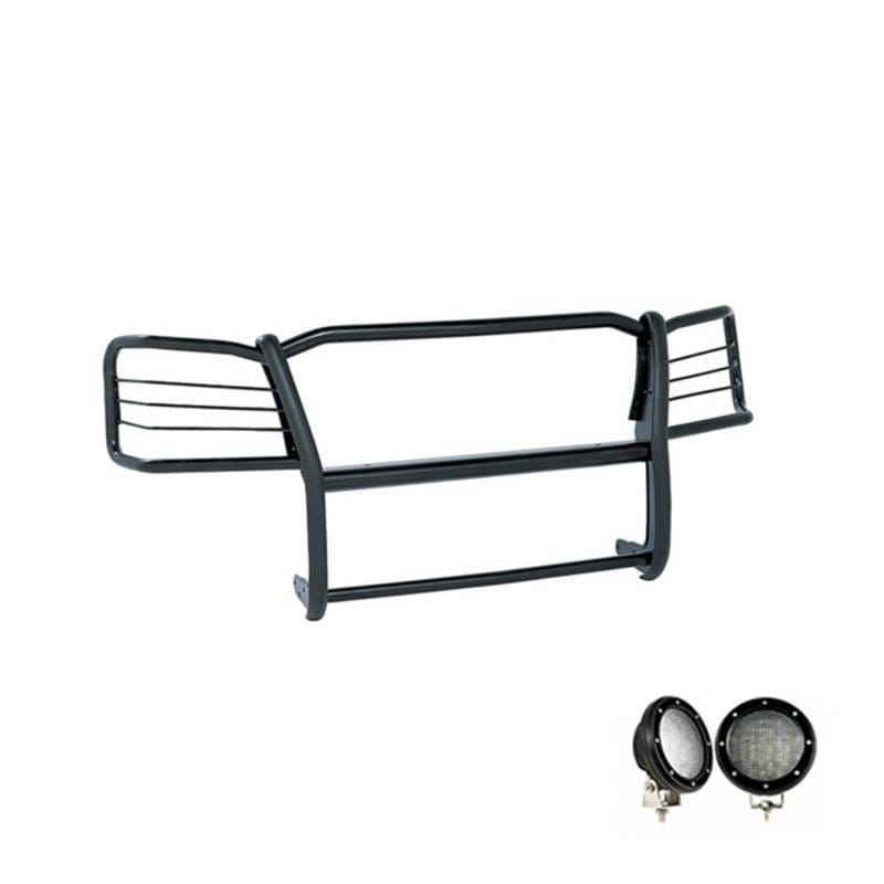 Black Horse Off Road Grille Guard With Set of 5.3".Black Trim Rings LED Flood Lights Black for 1998-2004 Chevrolet S-10 Blazer - 17A030200MA-PLFB