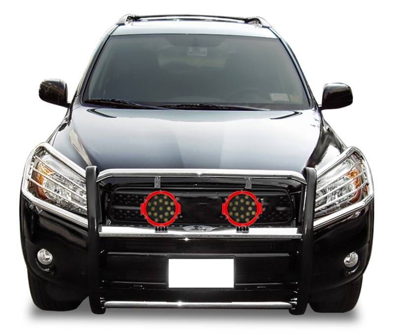 Black Horse Off Road Grille Guard With Set of 7.0" Red Trim Rings LED Flood Lights Stainless Steel for 2006-2018 Toyota RAV4 - 17A093902MSS-PLR
