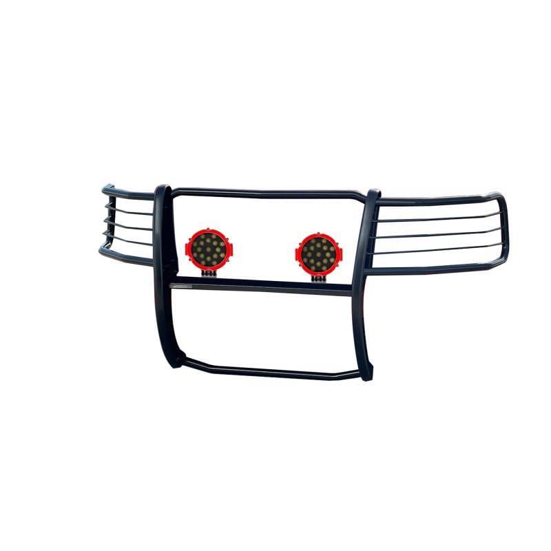 Black Horse Off Road Grille Guard With Set of 7.0" Red Trim Rings LED Flood Lights Black for 2500/3500 - 17DG113MA-PLR