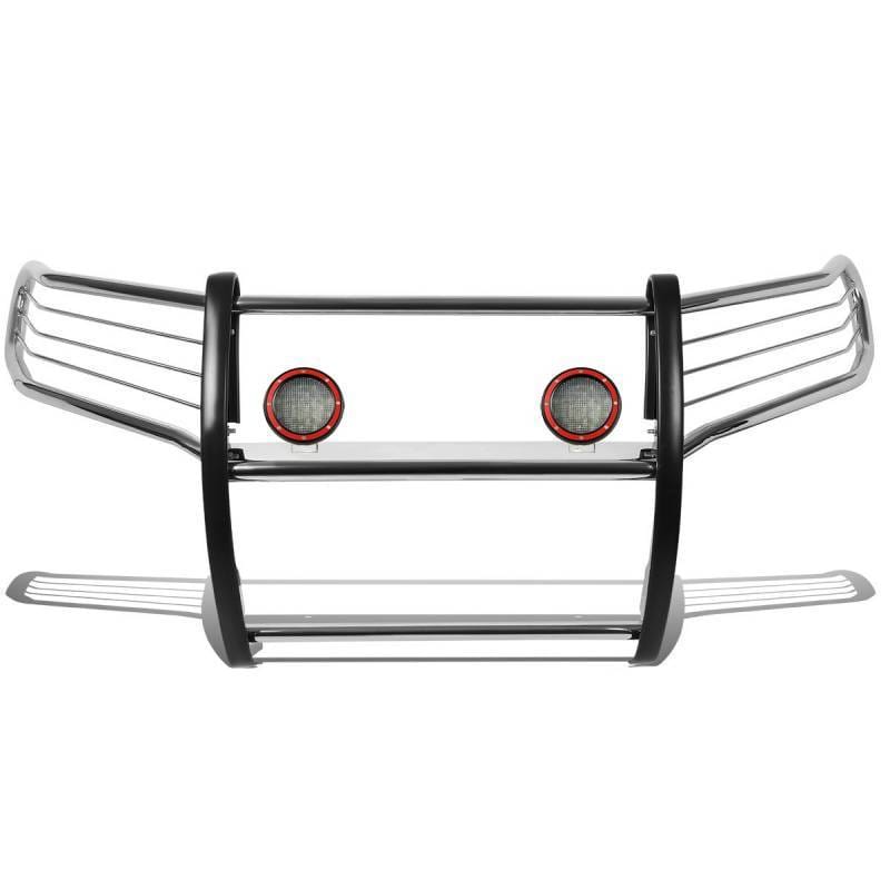 Black Horse Off Road Grille Guard With Set of 5.3" Red Trim Rings LED Flood Lights Stainless Steel for 2016-2023 Toyota Tacoma - 17A096402MSS-PLFR