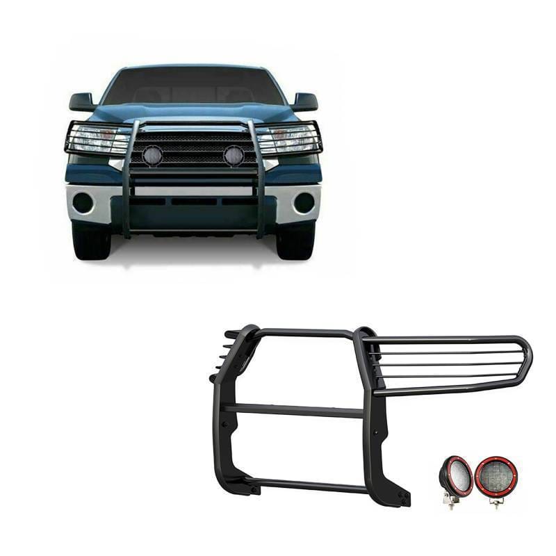 Black Horse Off Road Grille Guard With Set of 5.3" Red Trim Rings LED Flood Lights Black for Sequoia/Tundra - 17A098900MA-PLFR