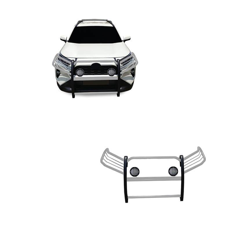 Black Horse Off Road Grille Guard With Set of 5.3".Black Trim Rings LED Flood Lights Stainless Steel for 2019-2024 Toyota RAV4 - 17A093904MSS-PLFB