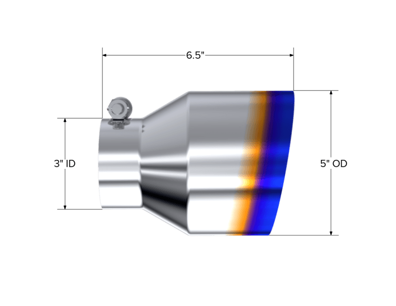 MBRP T304 Stainless Steel Burnt End Angle Cut Exhaust Tip - 3in. ID / 5in. OD / 6.5in. Length - T5184BE