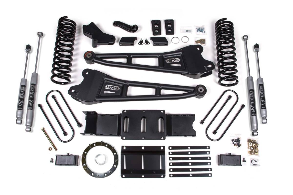 BDS Suspension 2019-2024 Ram 3500 4" Radius Arm Diesel - 2" Rear Block w/o overload - 6-Bolt T- - BDS1704FS