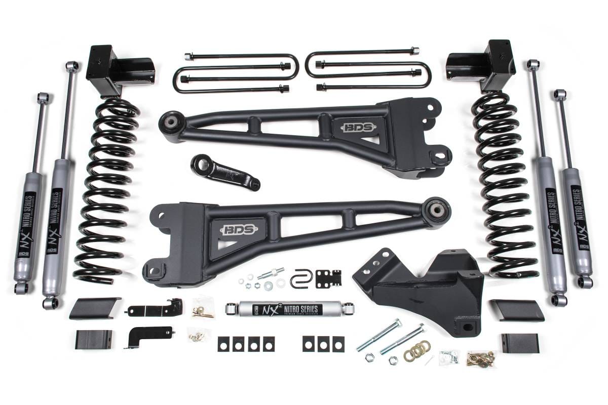 BDS Suspension 2017-2019 Ford F250/F350 4wd 4" Radius Arm Suspension Lift Kit, 2" Rear, Block, - BDS2223FPE