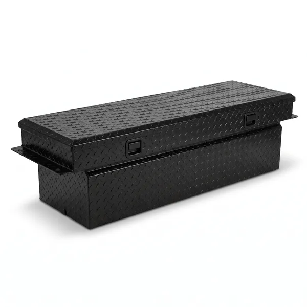 Black diamond-plate crossover truck tool box